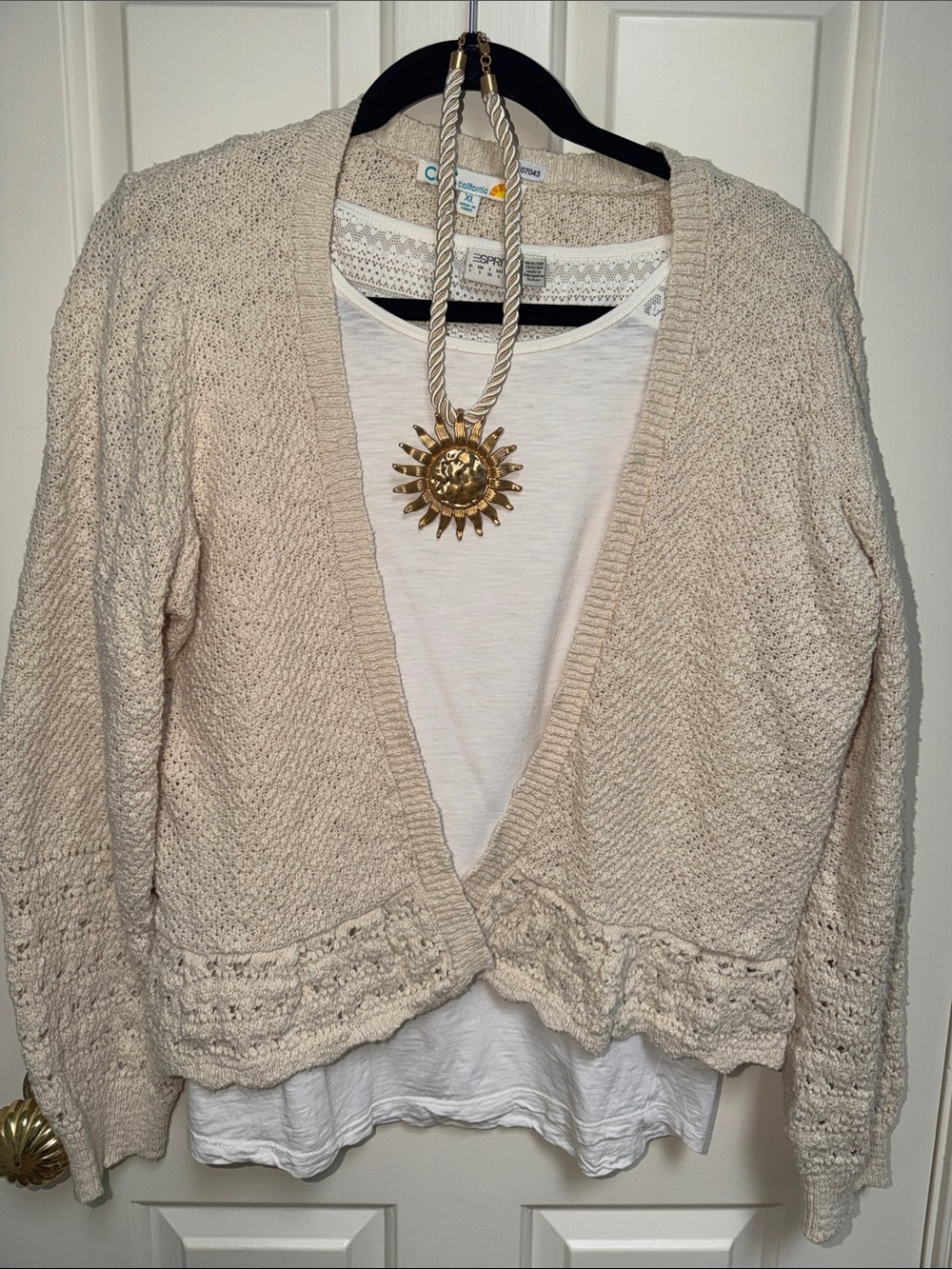 C&C California sz XL 100% Cotton Open cardi sweater crochet ruffle boho festival